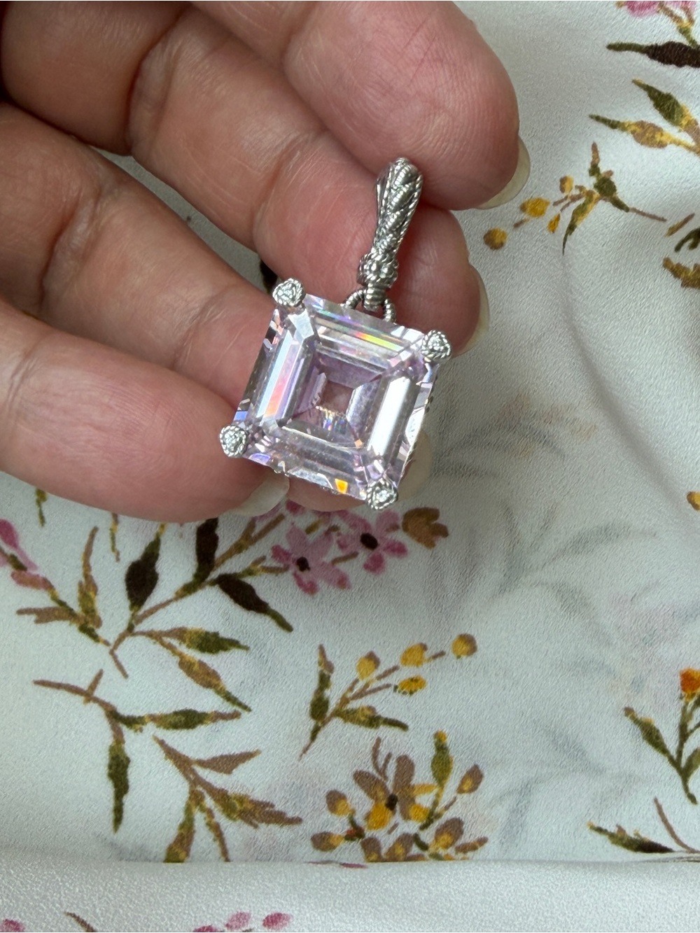 Judith Ripka Pink & CZ Rhodium Over Sterling Silver Montana Enhancer 12.18ctw